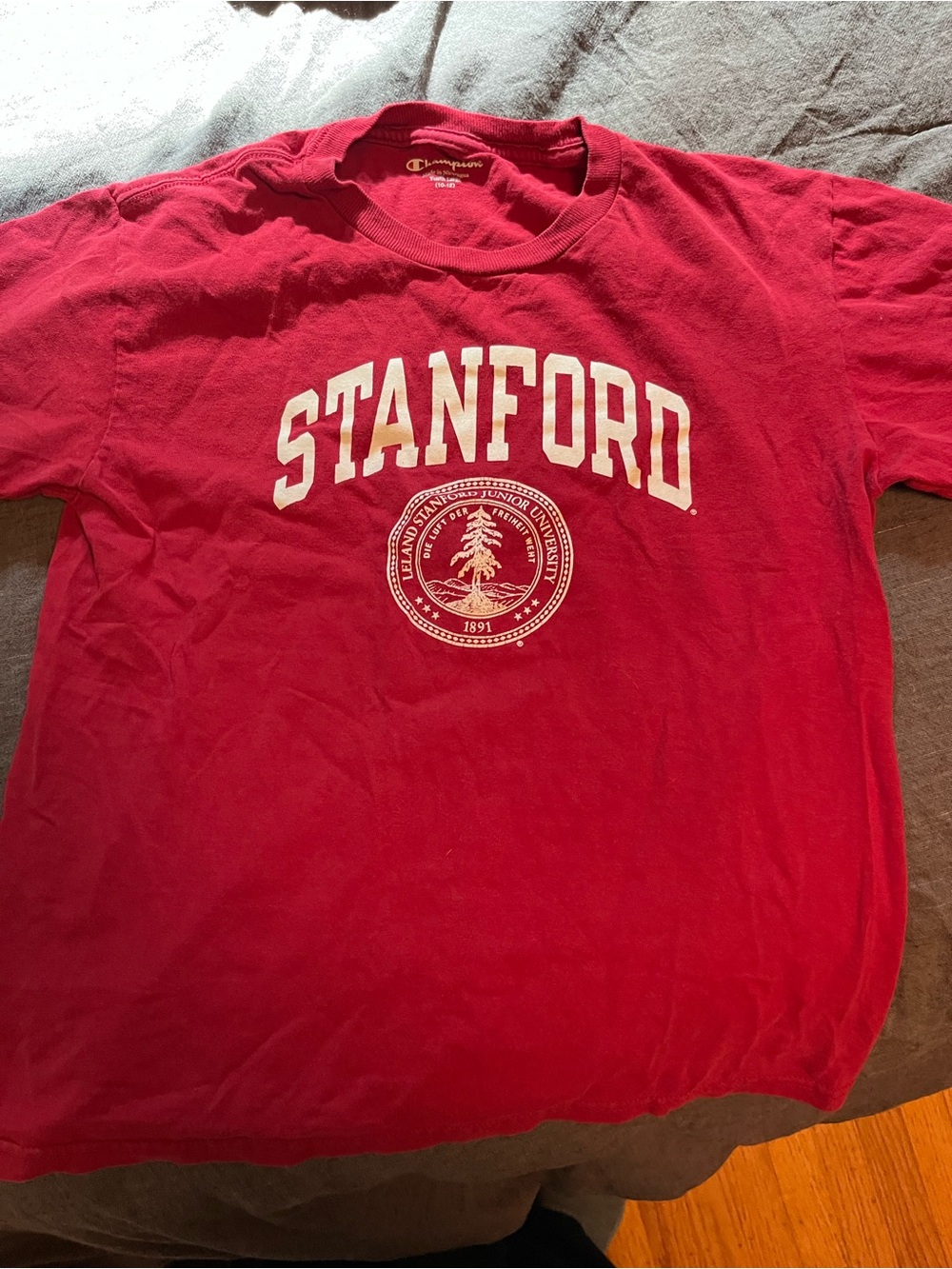 Champion Red Youth Crewneck Tee with White Logo
